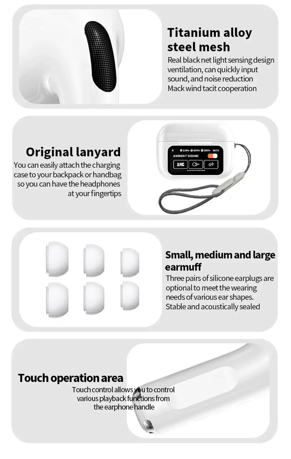 Latest Airpods pro with Touch Screen A9 Pro High Quality Sound & ENC Noise Reduction